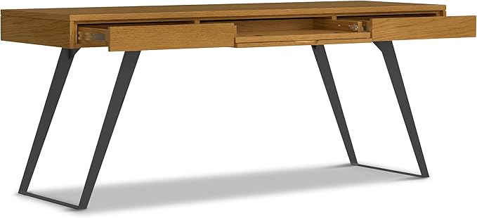 SIMPLIHOME Lowry Desk - 72 Inch Wide Solid Oak Veneer and Metal Writing Desk in Oak Modern Industrial Home Office Computer Table for Workspace with 2 Deep Drawers and Flip-Down Keyboard Tray