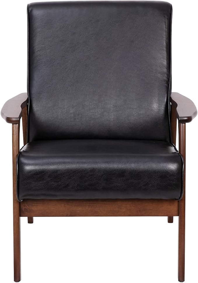 Flash Furniture Langston Commercial Mid Century Modern Chair - Black LeatherSoft Upholstery - Walnut Finish Wooden Frame and Arms - Extra Supportive Sinuous Springs