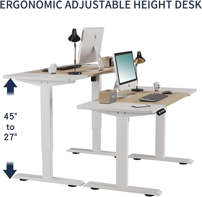 2026 New 55 Electric Standing Desk Office Table &amp Sit Stand Up with Adjustable Height Rising Desks for Home Office USB LED 4 Programmable Memory Buttons (Oak Natural Wood + Antique White)
