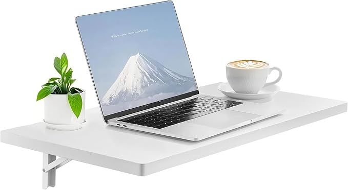 VEVOR Wall Mounted Folding Table 47.2 x 19.7 inches Wall Mount Table Floating Desk with Iron Bracket Fold Down Desk for Small Spaces Home Office Dining Laundry Room Kitchen Bar White