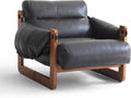 Vintage Solid Wood Frame Lounge Chair with Resilient Silk-Cotton Fill &amp Ergonomic Support for Living Spaces (Black one Chair)