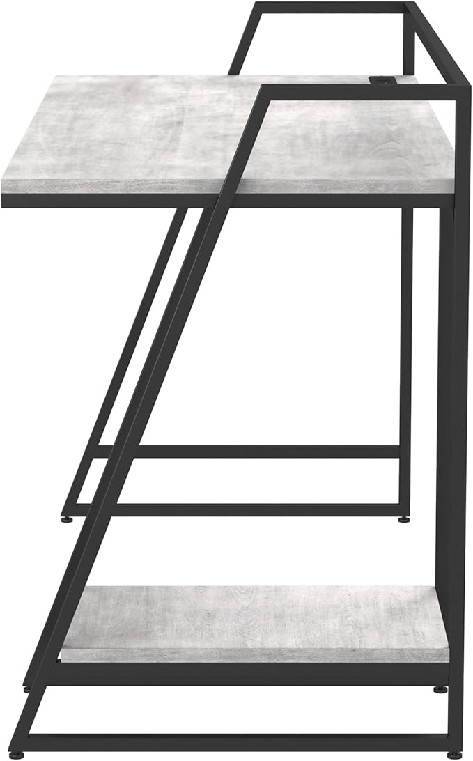 24/7 Shop at Home Kestrel Industrial 1 Shelf Metal Writing Desk with USB Port Power Outlet for Workstation Home Office Study Room Antique White and Matte Black