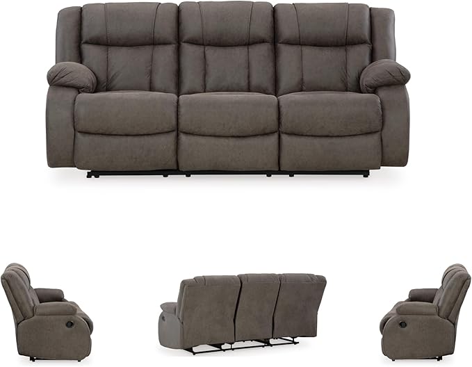 Signature Design by Ashley First Base Contemporary Faux Leather Manual Reclining Sofa Gray