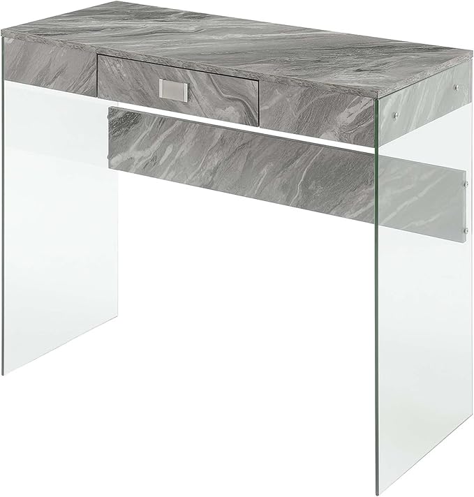Convenience Concepts SoHo 1 Drawer Glass 36 inch Desk Gray Faux Marble/Glass