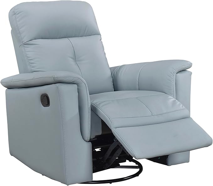 Lexicon Swivel Glider Recliner Chair Comfy Nursery Glider Top Grain Leather Match Recliner Manual Reclining Chair for Living Room/Office/Apartment Blue