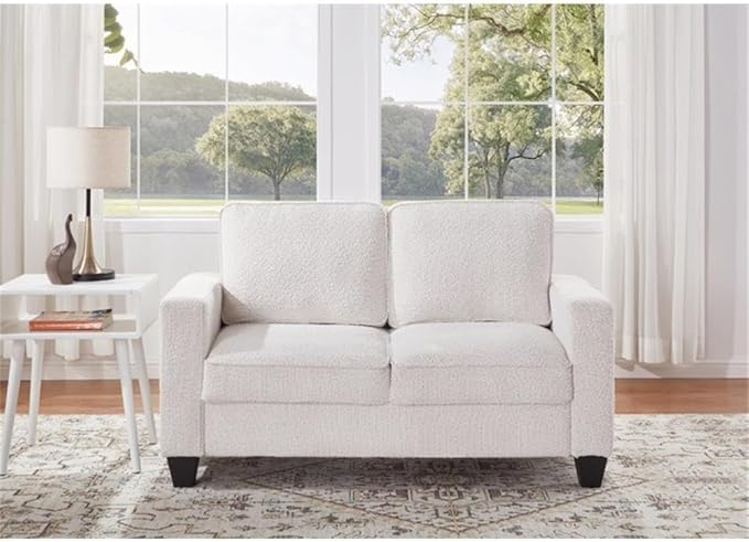 BOWERY HILL Transitional 57 W Boucle Fabric Loveseat Sofa with Built-in USB Charging Port and Functional Side Pockets in Beige
