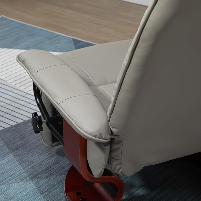 Faux Leather Manual Recliner Chair with Swivel Wood Base &amp Padded Armrests - Living Room Bedroom
