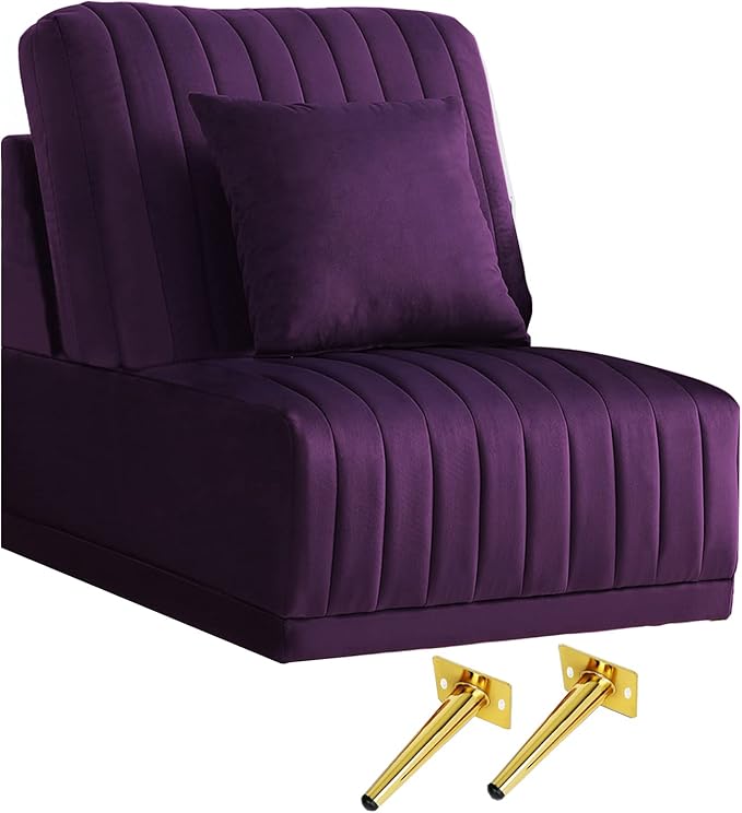 Purple Velvet Accent Chair Living Room Chair Upholstered Middle Chair with Gold Legs not Sold Separately Needs to be Combined with Other Parts or Multiple Seats