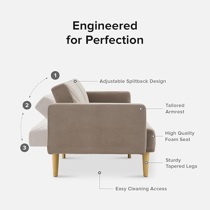 mopio 76.4 Futon Sofa Bed Couch Loveseat Sleeper Sofa Mid Century Modern Futon Couch Sofa Cama Couches for Living Room (Mocha Brown Premium Velvet)