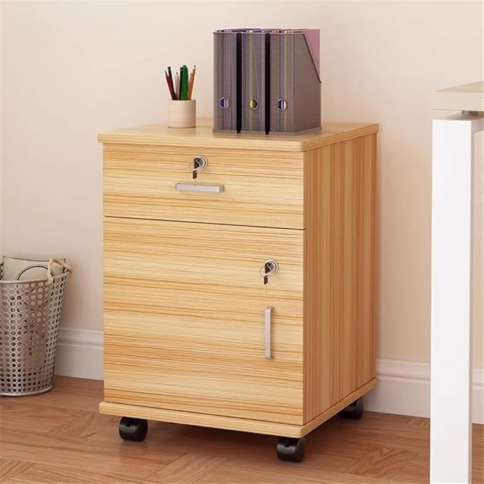 Furniture Simple Locking Mobile Low Cabinet Office File Cabinet with Drawer File Organizer Printer Stand(Natural)
