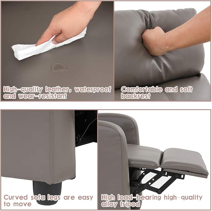 Recliner Chair for Living Room Reading Chair Recliner Sofa Winback Chair Single Sofa Home Theater Seating Modern Reclining Chair Easy Lounge with PU Leather Padded Seat Backrest
