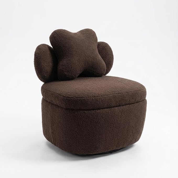Mid Century Modern Soft Toy Bear Accent Chair - Soft Boucle Upholstered Lounge Armchair - Swivel Barrel Chair