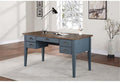 Martin Furniture Farmhouse Wood Half Pedestal Executive Desk Writing Table Office Desk Blue