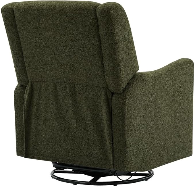 Polibi 29.5'' Wide Wingback Swivel Rocker Recliner Chair Rocking Chair with Head &amp Lumbar Support Modern Accent Chair for Living Room Seaweed Green + Teddy