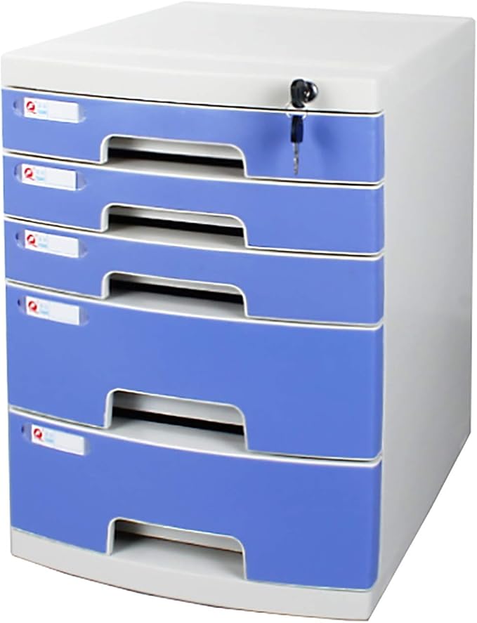Storage Drawers Desk Storage Unit Organizer Lockable File Cabinet A4 Box for Office 5 Tier Gray Blue White File Cabinet.Blue