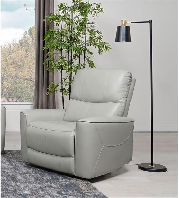 Pemberly Row Faux Leather Upholstered Power Recliner Chair Ivory Finish 39.75 H x 36.5 W x 37 D Foam Cushions USB Port Modern Design for Living Room Relaxation