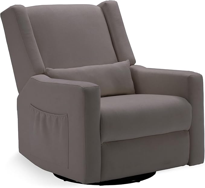 Tbfit 360° Swivel Recliner ChairNursery Rocking Chair with Lumbar Support for Bedroom Comfy Upholstered Armchair with Pillows &amp Footrest for Living Room (Hidden Ring Handle Brown)