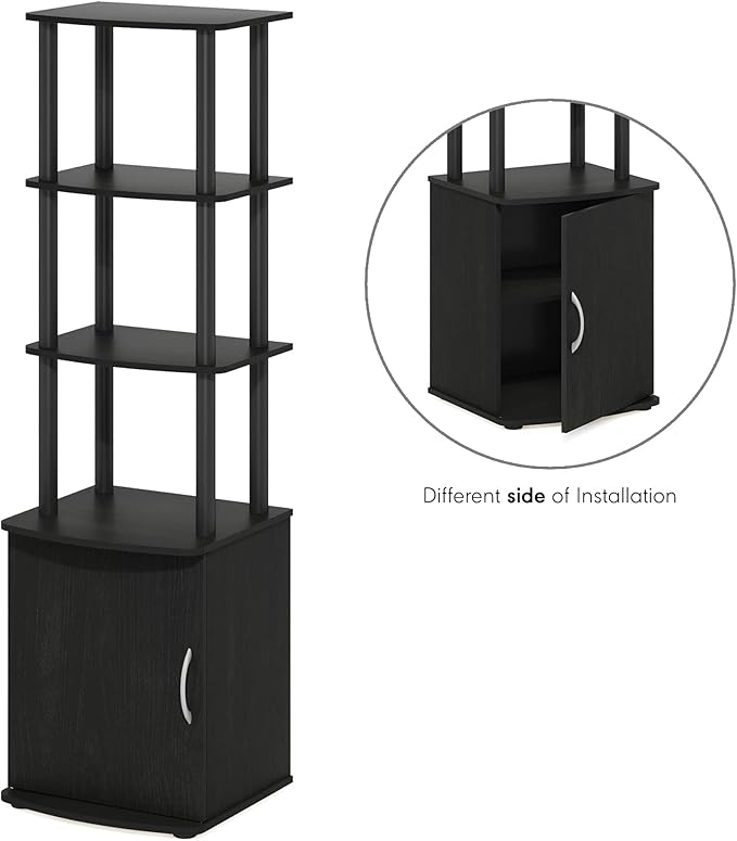 Furinno Turn-N-Tube Tall TV Entertainment Side Table Display Rack with Storage Cabinet 3-Tier Blackwood/Black