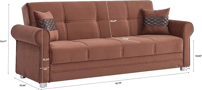 Sweet Home Stores 87 Convertible Sofa Bed with Storage Firm Fabric 3 Seater Upholstered Sleeper Sofa Couch Futon for Living Room Brown