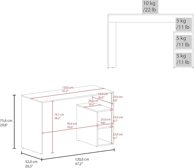 Solid 47 Wide Four Shelves Writting Desk Home Office Living Room Gamer Desk Natural Oak LJ646