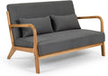 JOYBASE Loveseat Sofa for Small Space Mid-Century Modern Wood Love Seat Couch Sofa with Armrests for Living Room Apartment Office Bedroom (Dark Grey Fabric)