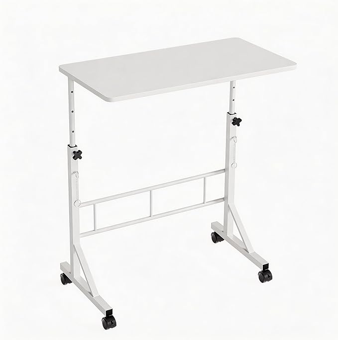 DUMOS 31.5 Adjustable Height Mobile Desk with Locking Wheels &amp Pin-Lock Portable Workstation for Walking Pad &amp Active Home Office White