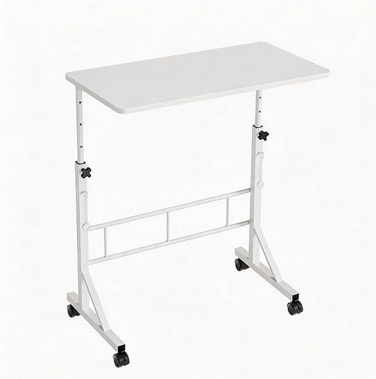 DUMOS 31.5 Adjustable Height Mobile Desk with Locking Wheels &amp Pin-Lock Portable Workstation for Walking Pad &amp Active Home Office White