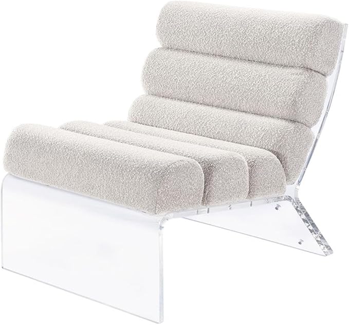 Pemberly Row Fabric Upholstered Accent Chair Ivory Bouclé with Clear Acrylic Frame 29.25 H x 25.25 W x 31.5 D Modern Lounge Chair for Living Room or Bedroom