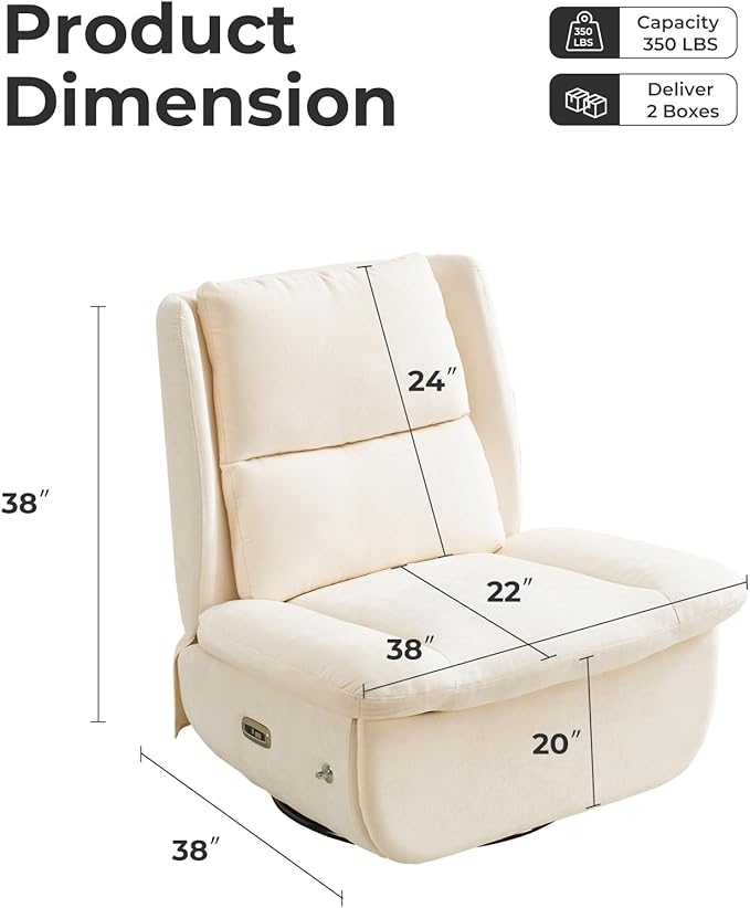 Oversized Power Recliner Chair for Adults270°Swivel Rocker Recliner with USB PortElectric Glider Recliner Chair with StorageOversized Armless Recliner with Phone HolderBeige