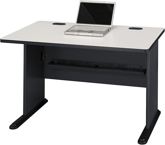 Bush Business Furniture Series A 48W Computer Desk in White Spectrum and Slate Small Office Table for Home or Professional Workspace