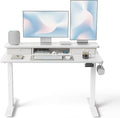 FEZIBO 48 x 24 Inch Height Adjustable Electric Standing Desk with Double Drawer Computer Desk Home Office Stand Up Table with 4 Height-Adjustable Feets &amp 2 Hooks White