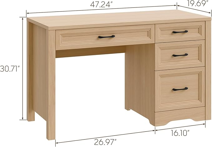Vabches Farmhouse Executive Desk with Storage and Ample File Drawer Rustic Large Home Writing Desk for Bedroom Natural
