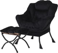Welnow Lazy Chair with Ottoman Modern Accent Chair with Armrests and a Side Pocket Leisure Sofa Armchair Reading Armchair with Footrest for Small Space Black