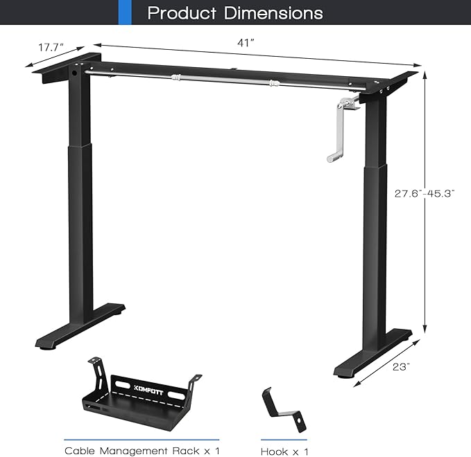 Tangkula Hand Crank Stand Up Desk Frame Manual Height Adjustable Standing Workstation with Foldable Crank Handle Cable Management Tray Headphone Hook Ergonomic Sit Stand Desk Frame for Home Office