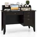 GLACER 48 Computer Desk with 4 Storage Drawers &amp Hutch Home Office Desk with Cable Hole for PC Laptop Wooden Writing Workstation Gaming Desk for Office Study Bedroom Small Spaces (Black)