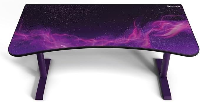 Arozzi Arena Special Edition Ultrawide Curved Gaming and Office Desk with Full Surface Water Resistant Desk Mat Custom Monitor Mount Cable Management Cut Outs - Purple Galaxy