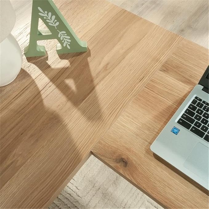 Pemberly Row Farmhouse L-Shape Engineered Wood Desk Timber Oak Finish 29.76 H x 65.12 W x 59.84 D File Drawer Open Shelf Home Office Desk for Storage &amp Organization