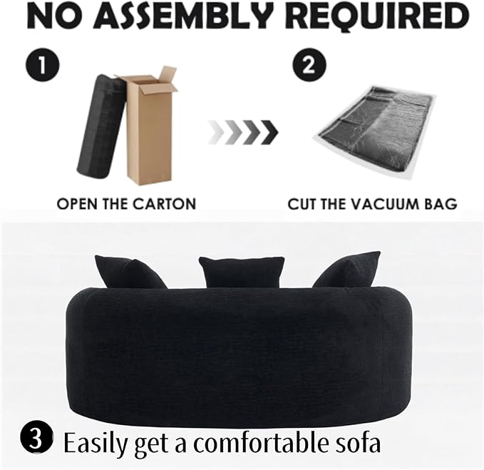 65 Curved Loveseat for Small SpacesBoneless Loveseat SofaWood Grain Chenille Fabric No Installation Requirement Curved Sofa Couch for ApartmentLiving RoomOffice (Black65)