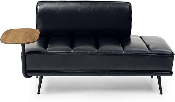 55 Modern Faux Leather Loveseat with 360° Swivel Side Table Mid-Century Tufted 2-Seater Sofa Bench for Living Room Entryway with Metal Legs and Backrest