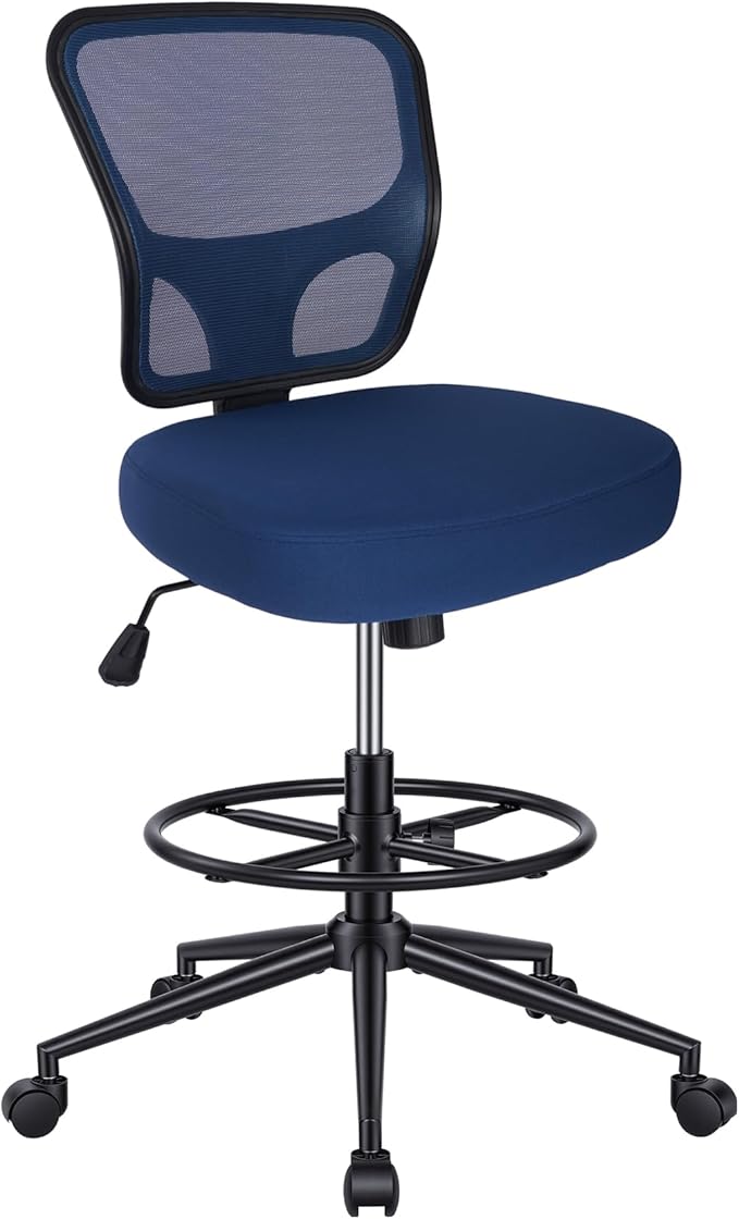 Armless Drafting Chair Tall Office Chair for Standing Desk - Adjustable Height Mesh Ergonomic Drafting Stool with Foot Ring &amp Wheels Rolling Counter Height Computer Chair for Home Office