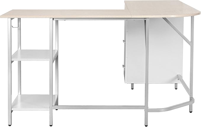 Techni Mobili L Shaped Desk - Two-Toned Computer Desk with Drawers &amp Storage Shelves - Simple Modern Furniture &amp Home Office Space Corner Table for Work &amp Writing