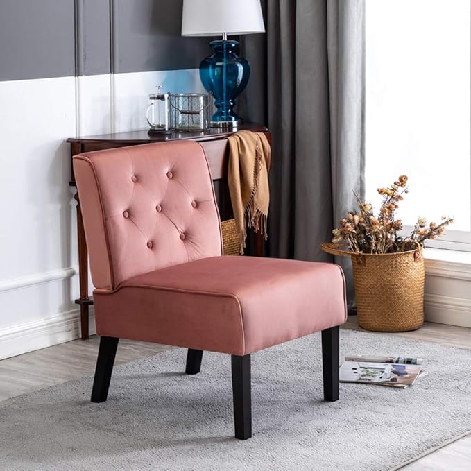 Reeso 2-Piece Living Room Armless Button Tufted Pattern Accent Chair Rose