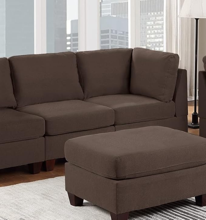 NewCosmos Living Room Furniture Armless Chair Black Coffee Linen Like Fabric 1pc Cushion Armless Chair Wooden Legs