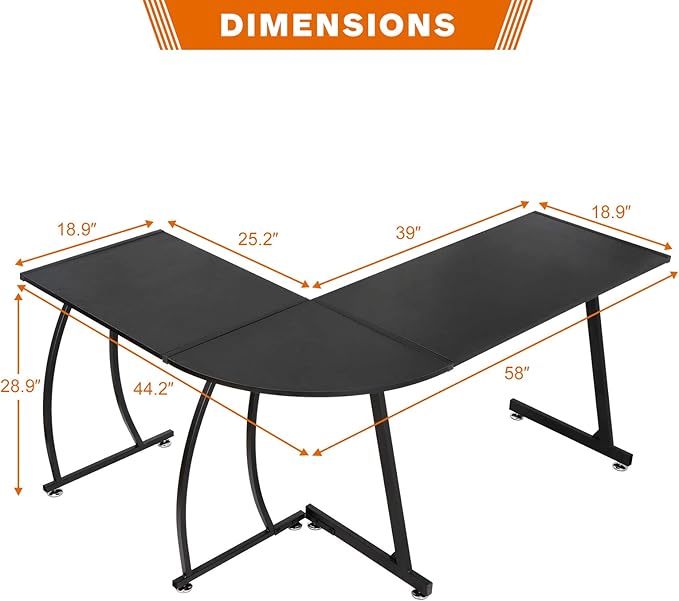 Super Deal L-Shaped Corner Desk Computer Gaming Desk - 58 Inch Modern Home PC Table Office Writing Workstation Black