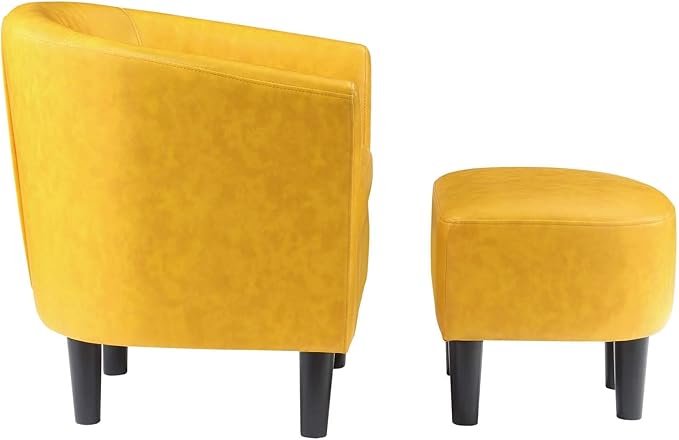 Convenience Concepts Take a Seat Churchill Accent Chair with Ottoman Marigold Stamped Faux Leather