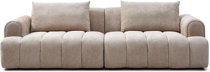 Minimalist Wabi Sabi Sectional Sofa Couch Modern Oversized 4-Seater Sofa Teddy Velvet Comfy Couch for Living Room Apartment Camel