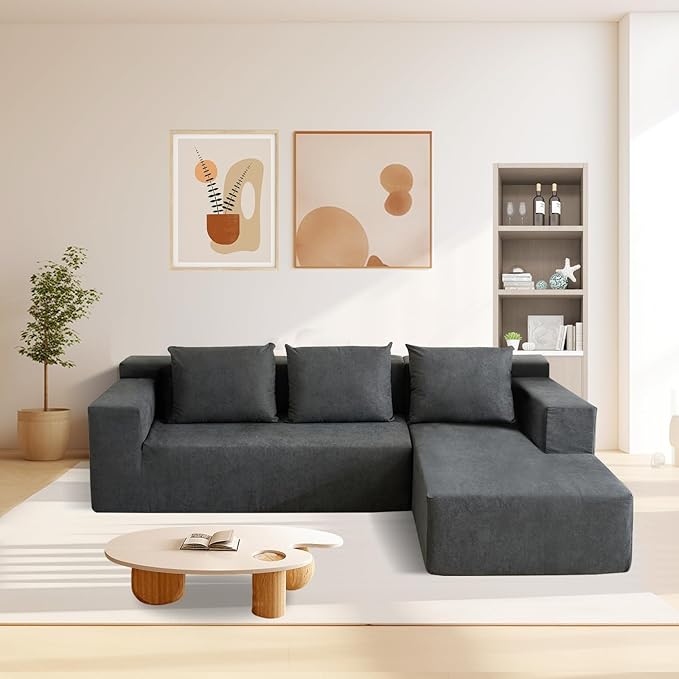 ANONER 103” Cloud Sectional Sofa L-Shaped Boneless Couch Modern Minimalist Modular Free Combination Foam Sofa with Deep Seat for Living Room No Assembly Required Dark Grey