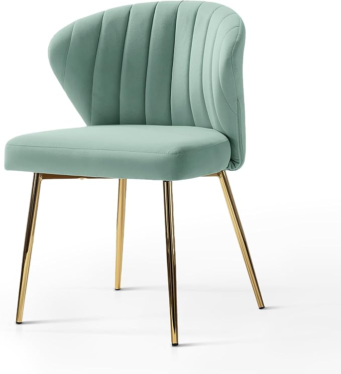 HULALA HOME Velvet Dining Chairs Modern Small Armless Accent Chair with Gold Metal Legs Living Room Upholstered Cute Side Chair Elegant Tufted Back Vanity Chair for Bedroom/Beauty Room-SAGE