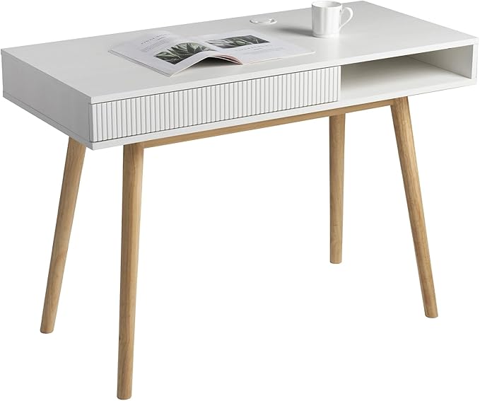 Artswish 42 Wood Modern Office Desk with Drawer Simple Writing Desk for Home White