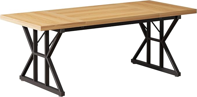 Tribesigns 70.86-Inch Large Executive Desk Industrial Home Office Computer Desk Simple Long Writing Study Table Business Furniture (Light Walnut/Black)